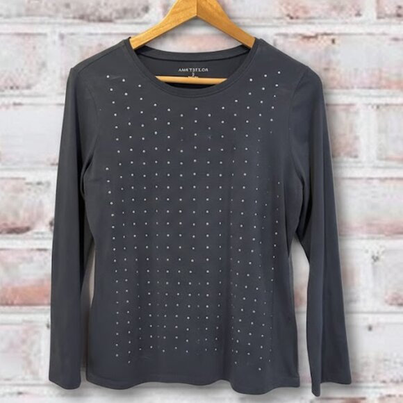 Navy/Silver Studded Long Sleeve Embellished Tee - Small - Picture 1 of 4
